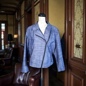 Liz Claiborne Moto Jacket XL Gray Zip Front Lightweight Career NWT Women Blazer